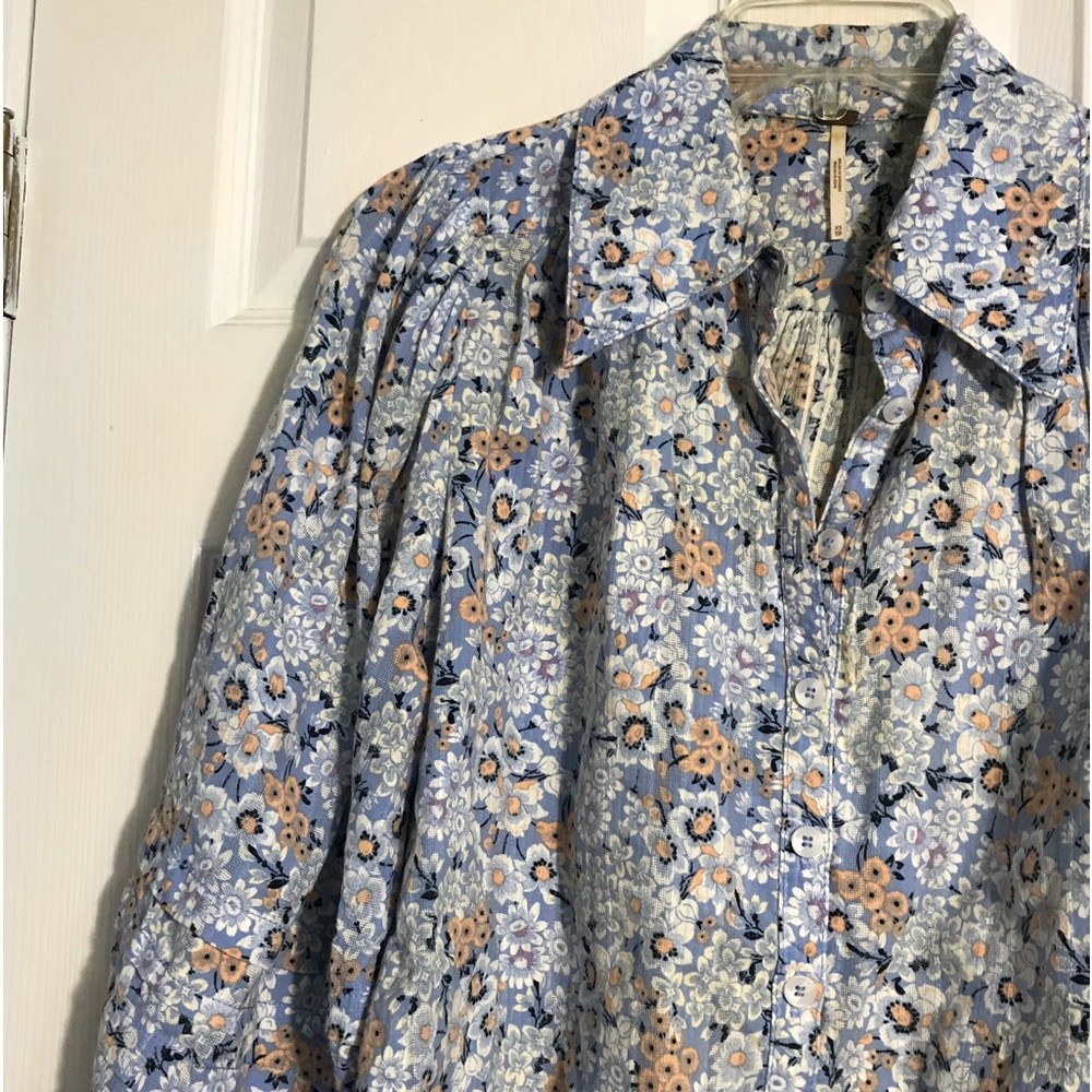 Free People Floral Blue Button-Up Women's Top XS - Picture 5 of 6
